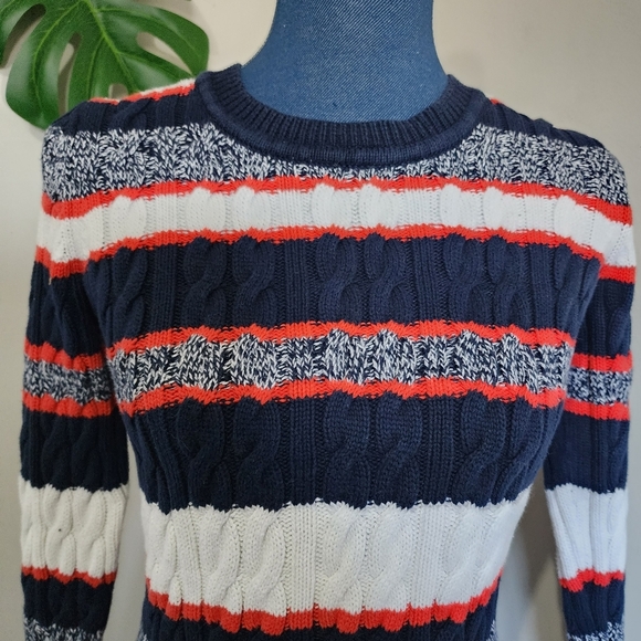 Tommy Hilfiger Striped Chunky Cable Knit Crew Neck Sweater - Picture 3 of 9